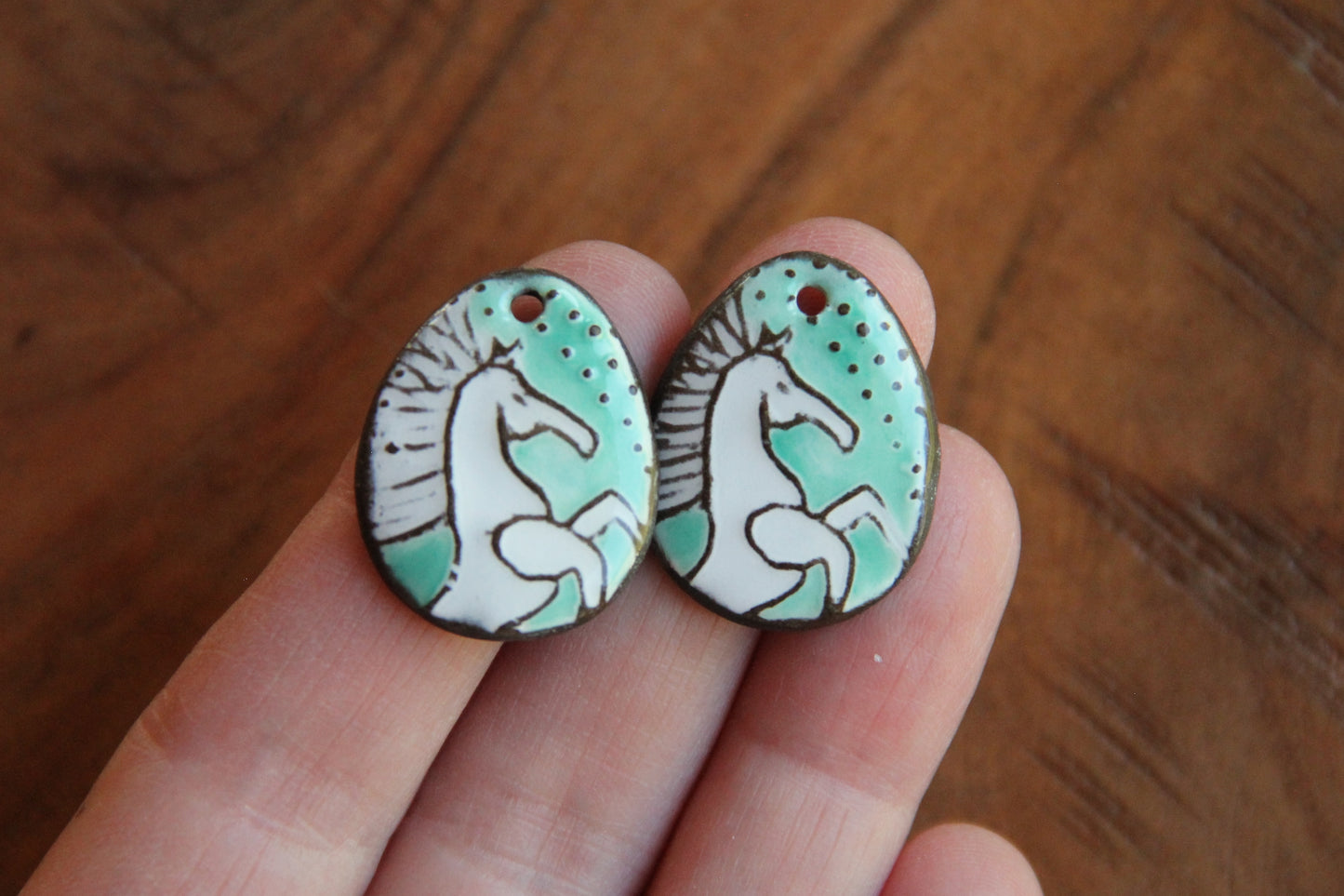 White Horse - a pair of ceramic earring dangles
