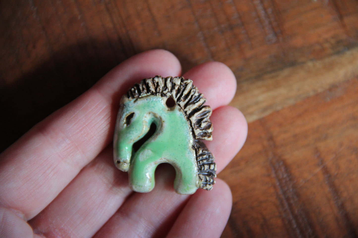 Horse Bothsided Stoneware Rustic Pendant