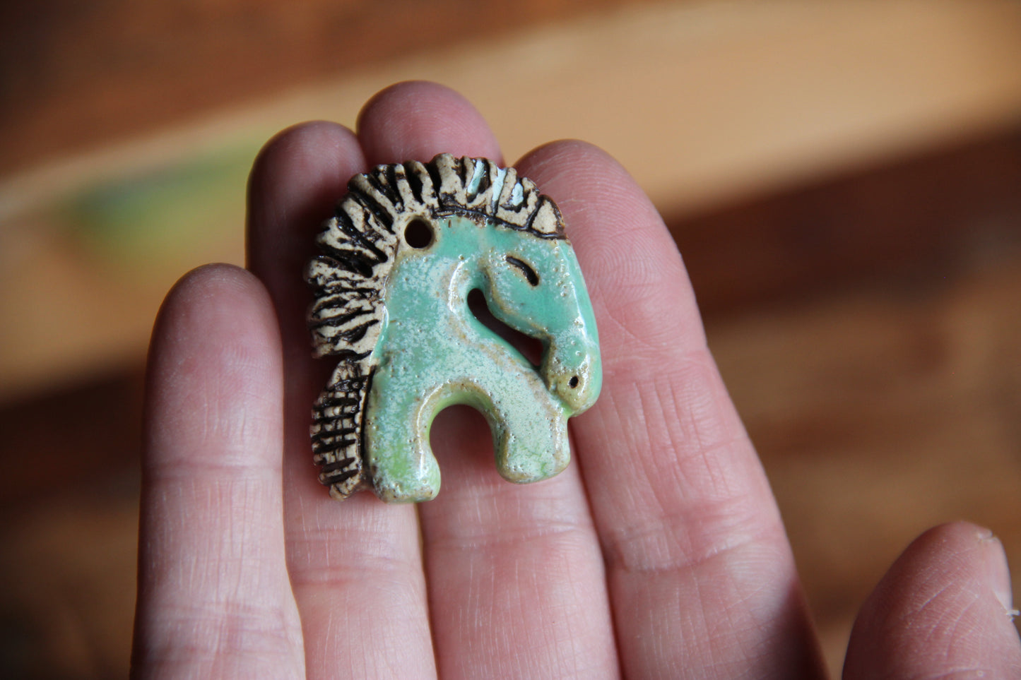 Horse Bothsided Stoneware Rustic Pendant