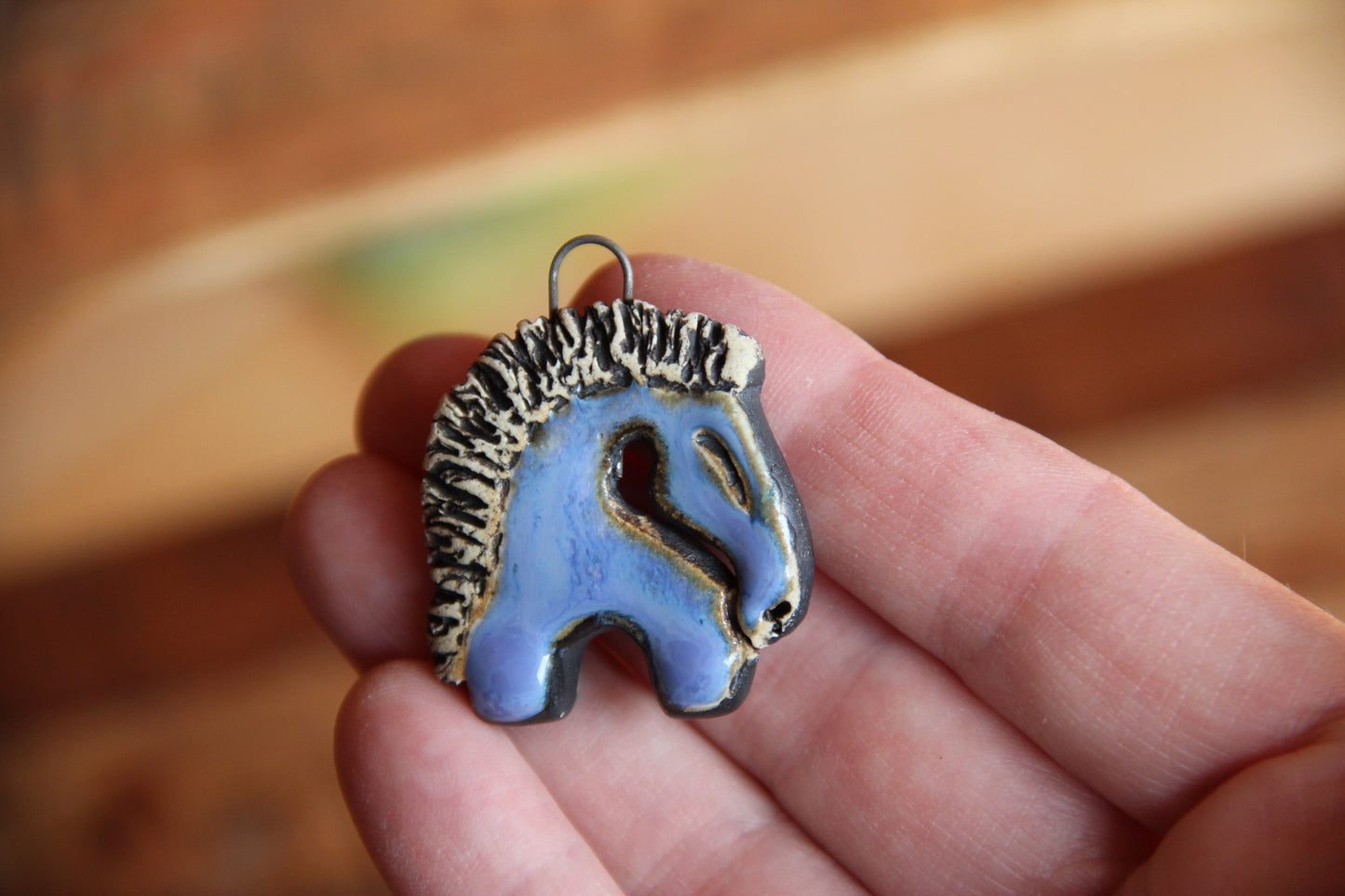 Horse Bothsided Stoneware Rustic Pendant