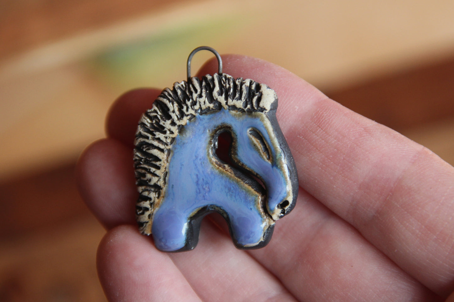 Horse Bothsided Stoneware Rustic Pendant