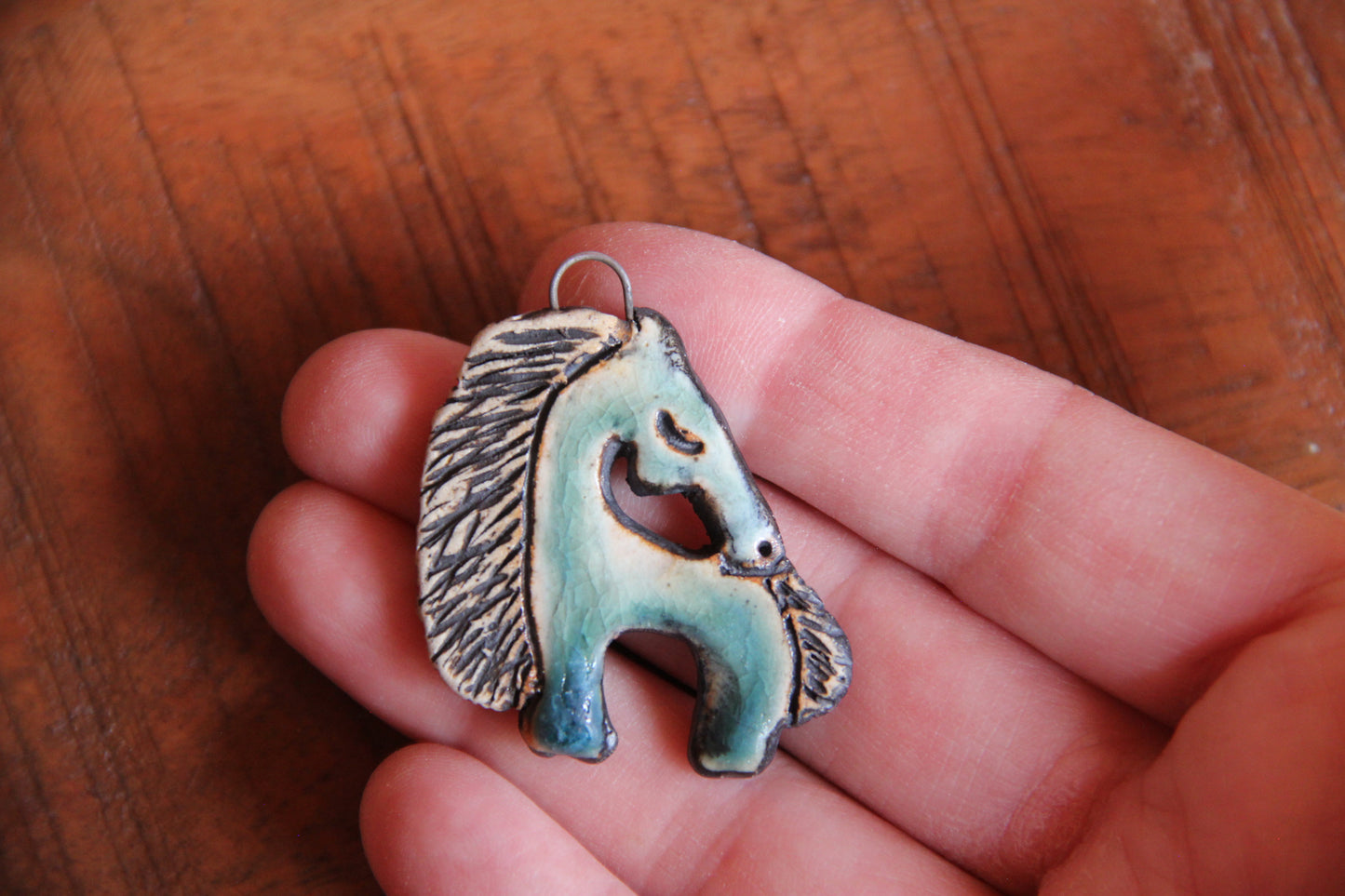 Horse Bothsided Stoneware Rustic Pendant