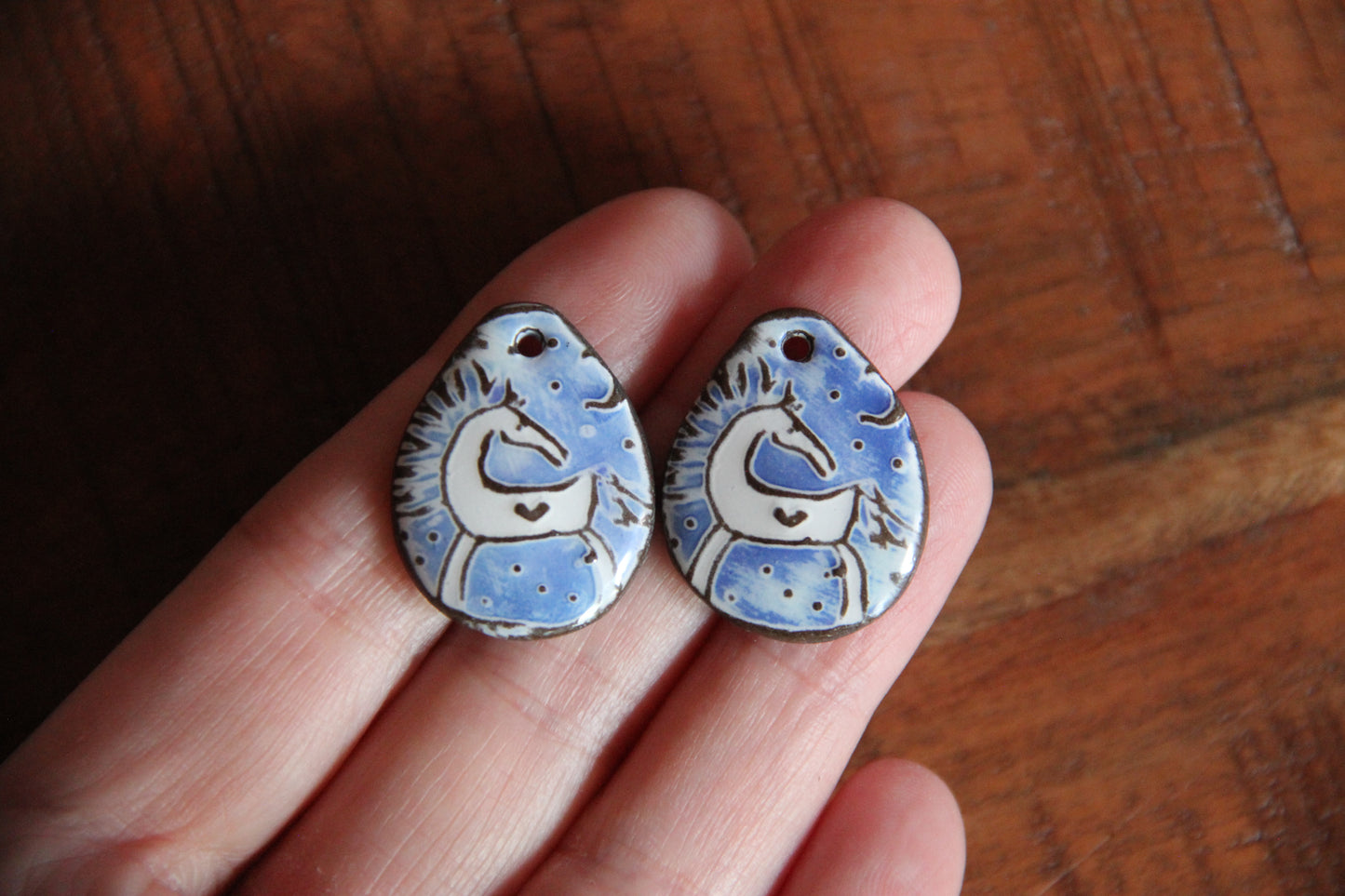Horses - a pair of ceramic earring dangles