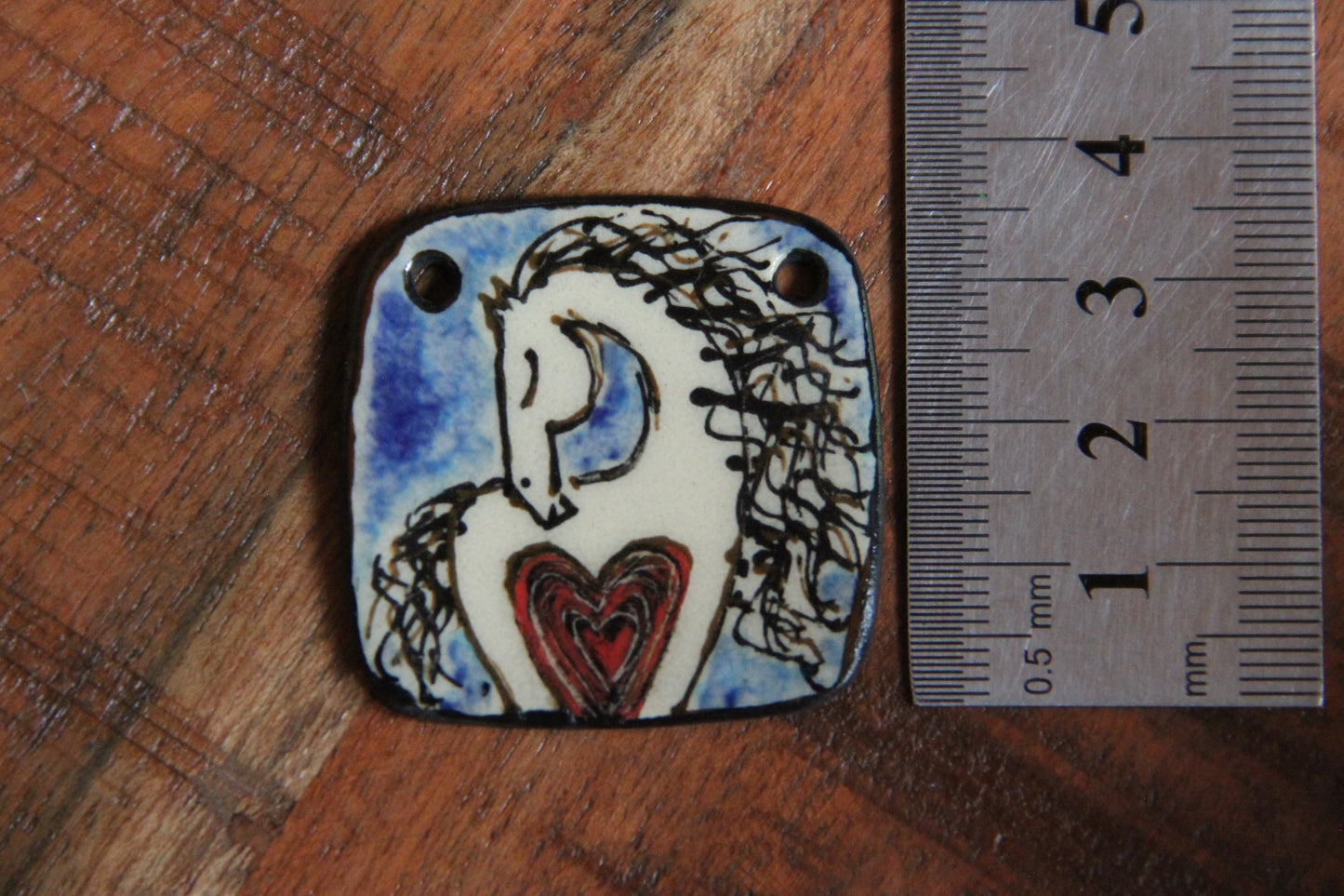 Handmade ceramic focal pendant HORSE LOVE