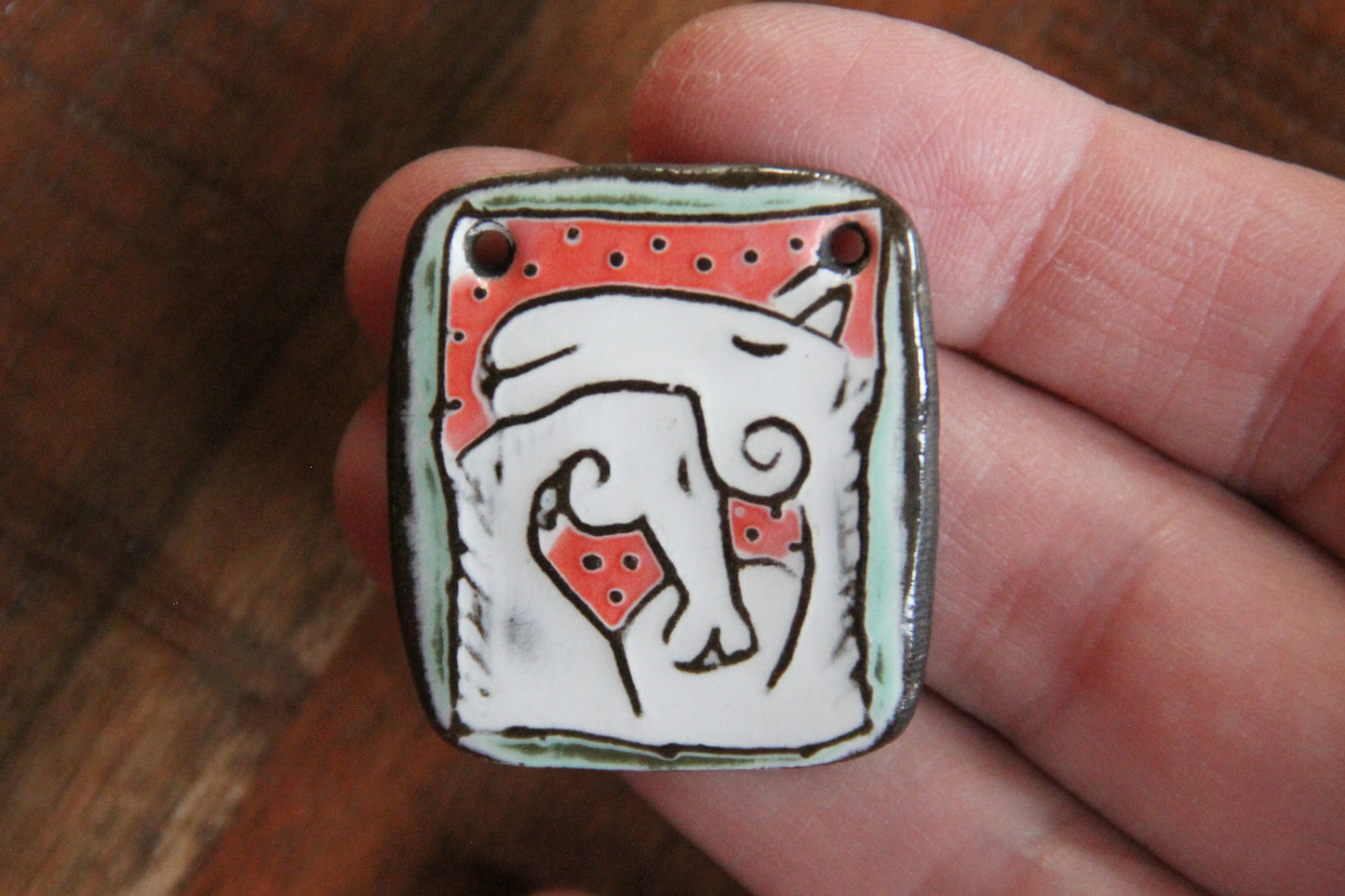 Handmade ceramic focal pendant HORSE LOVE