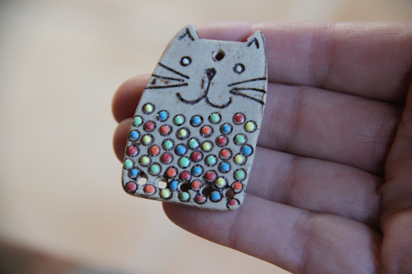 SALE - CAT Stoneware Rustic Pendant
