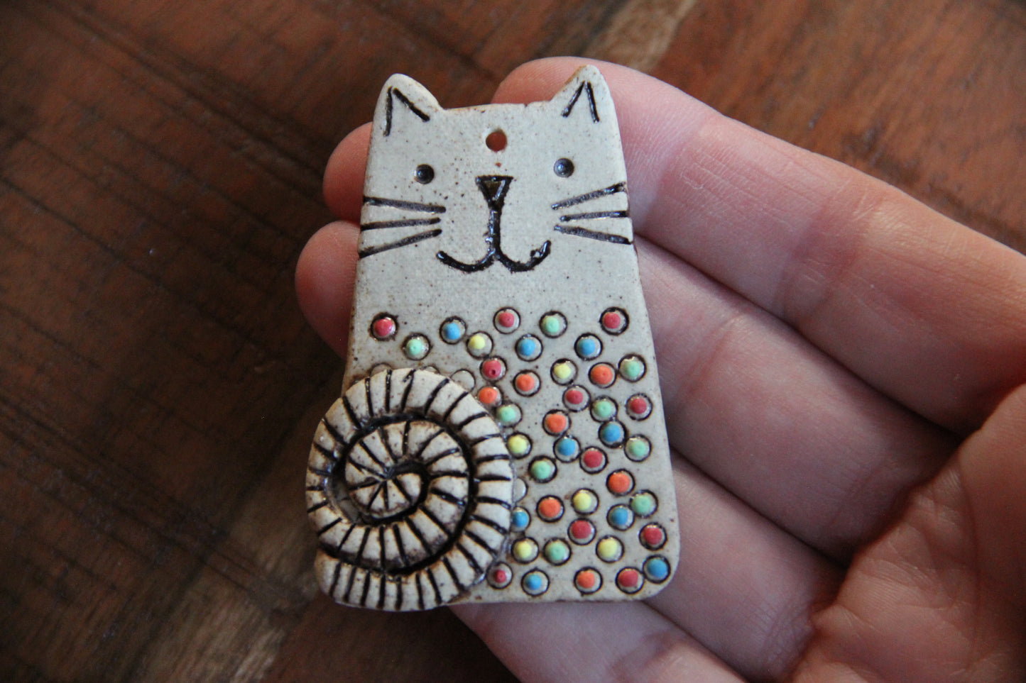 SALE - CAT WITH A TAIL - Stoneware Rustic Pendant
