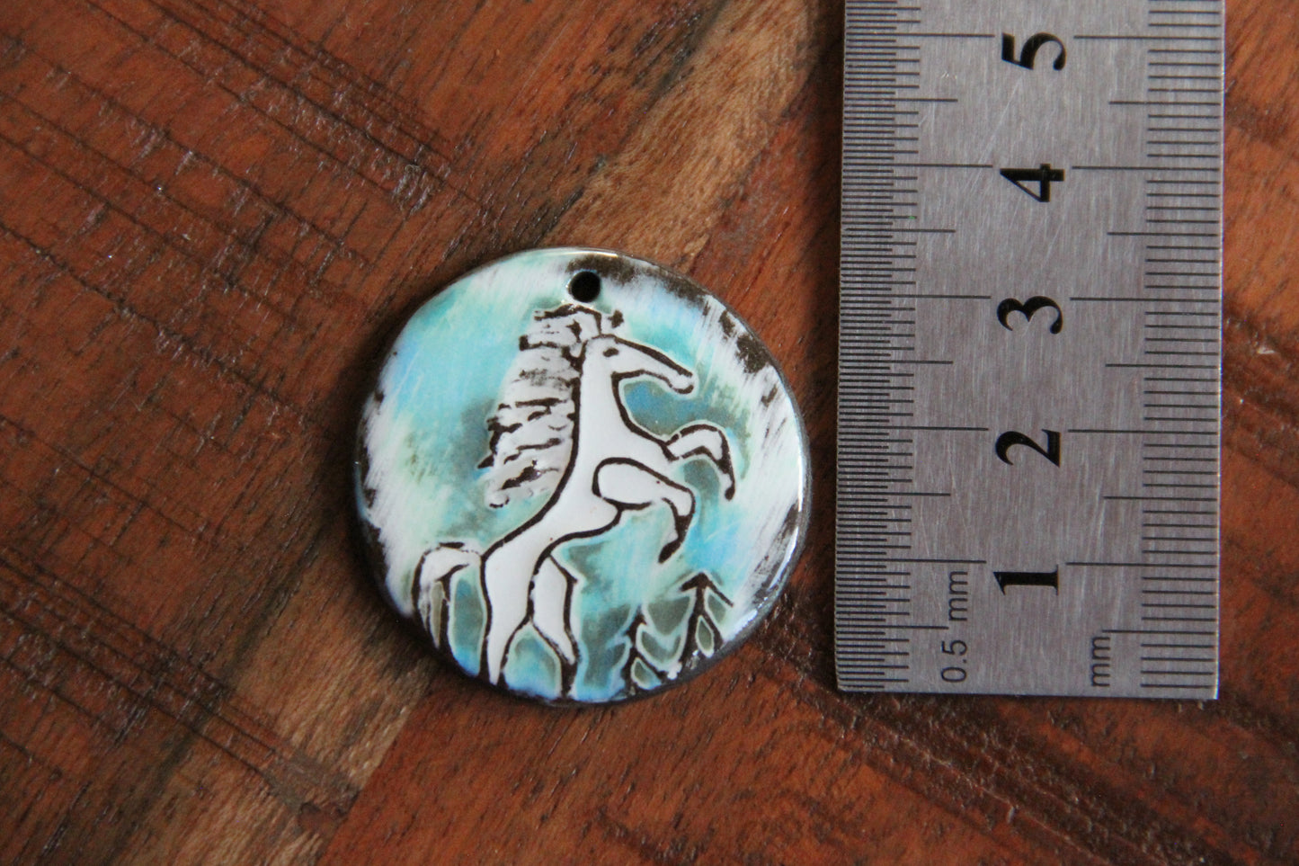 Rearing white horse - ceramic pendant