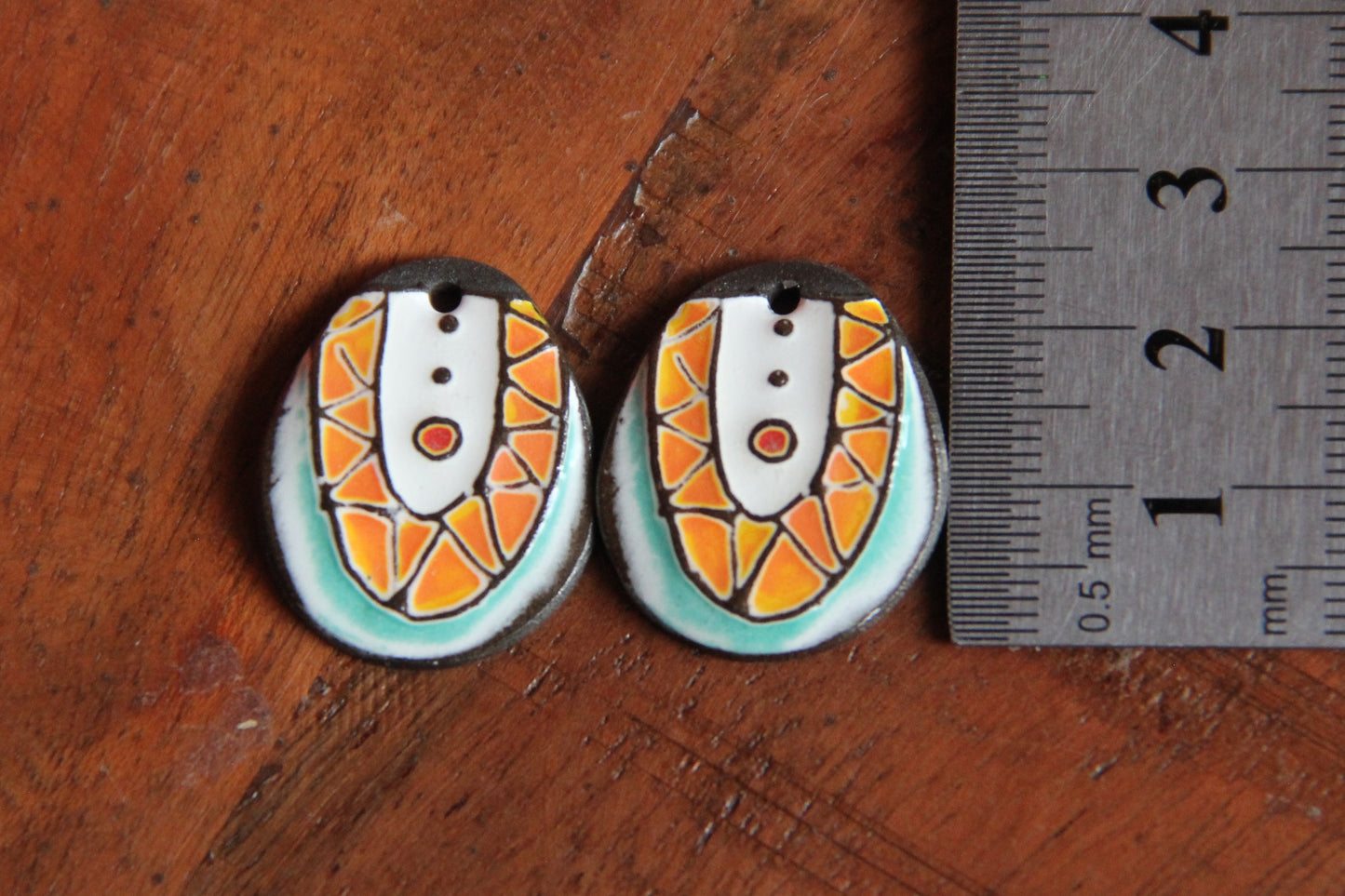 Earring Pair, handmade ceramic beads