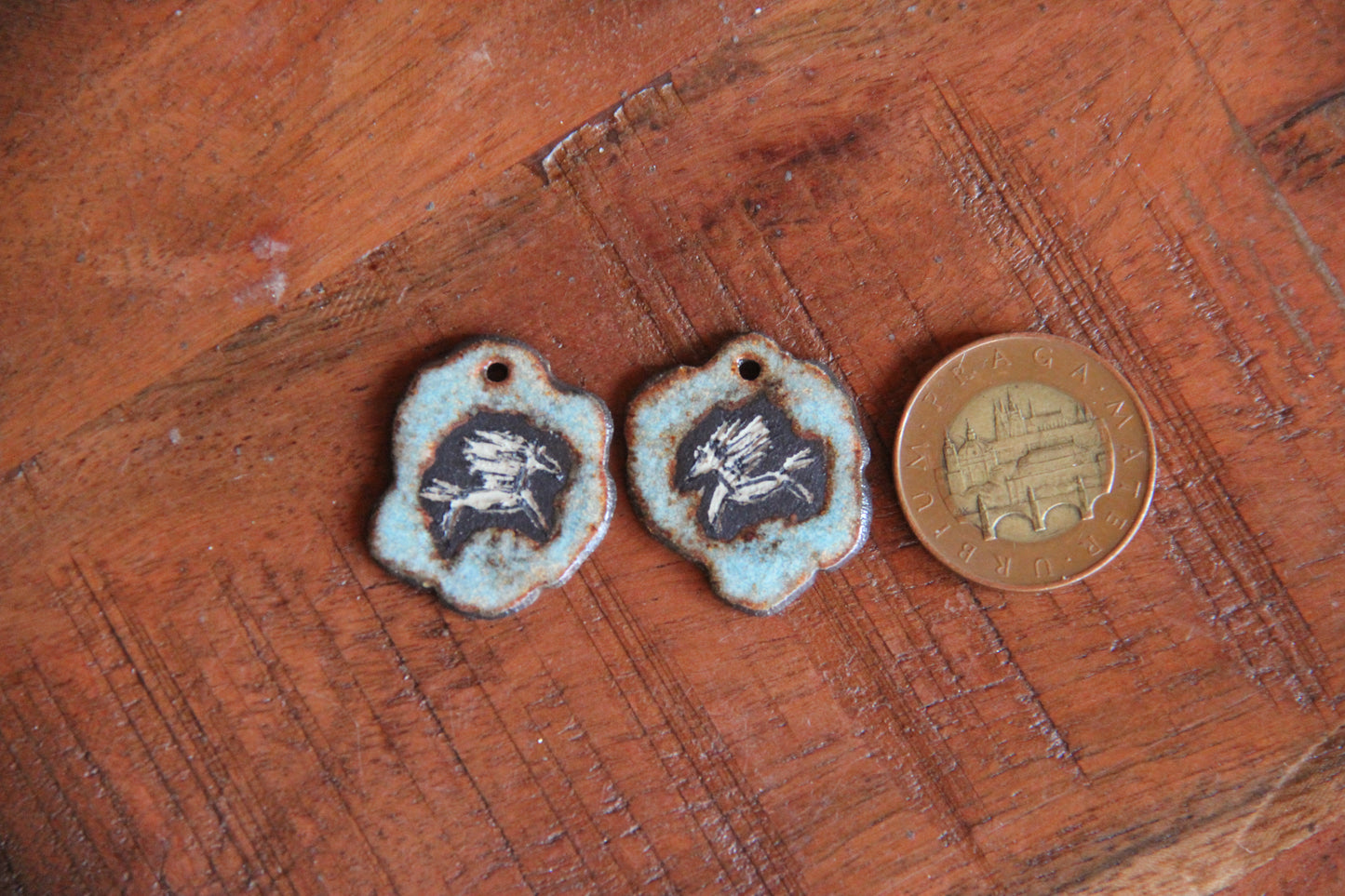 Rustic pair, organic shape - ceramic earring dangles