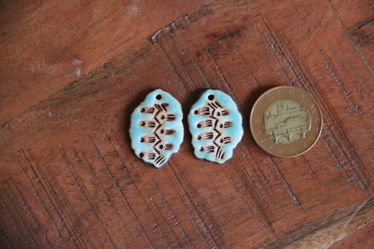 Rustic pair, organic shape - ceramic earring dangles