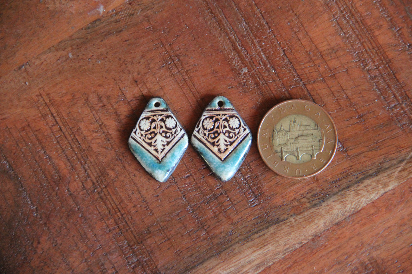 Rustic pair - ceramic earring dangles