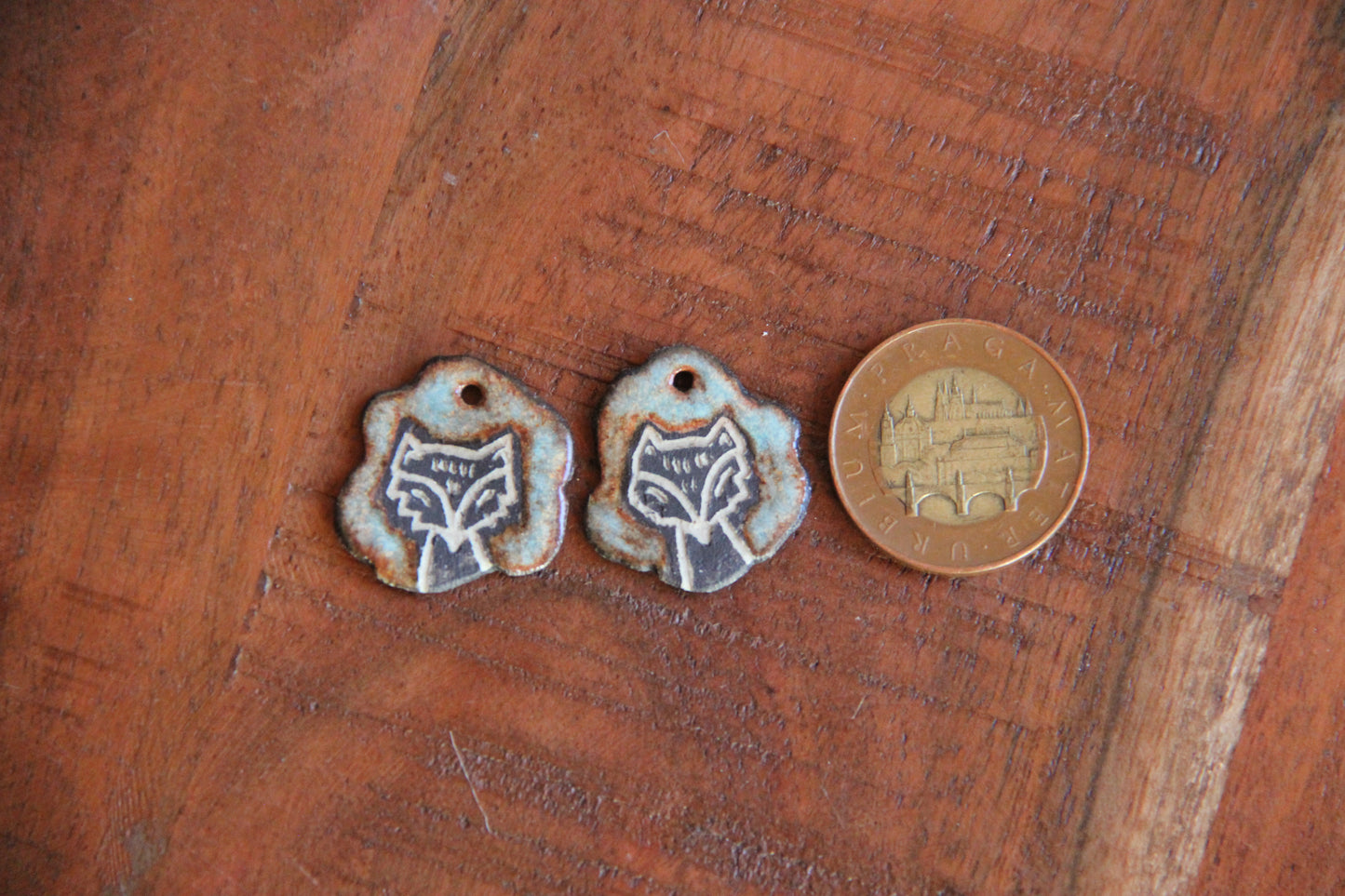 Rustic pair, organic shape - ceramic earring dangles