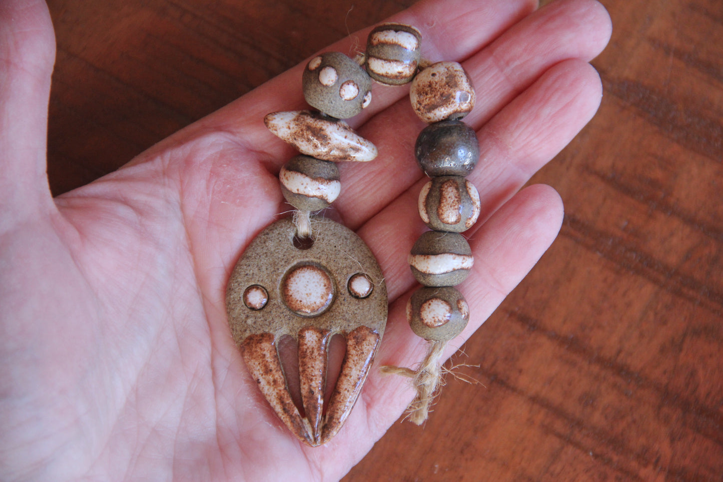 SET of 9 beads and a pendant. rustic earthy stoneware BEADS