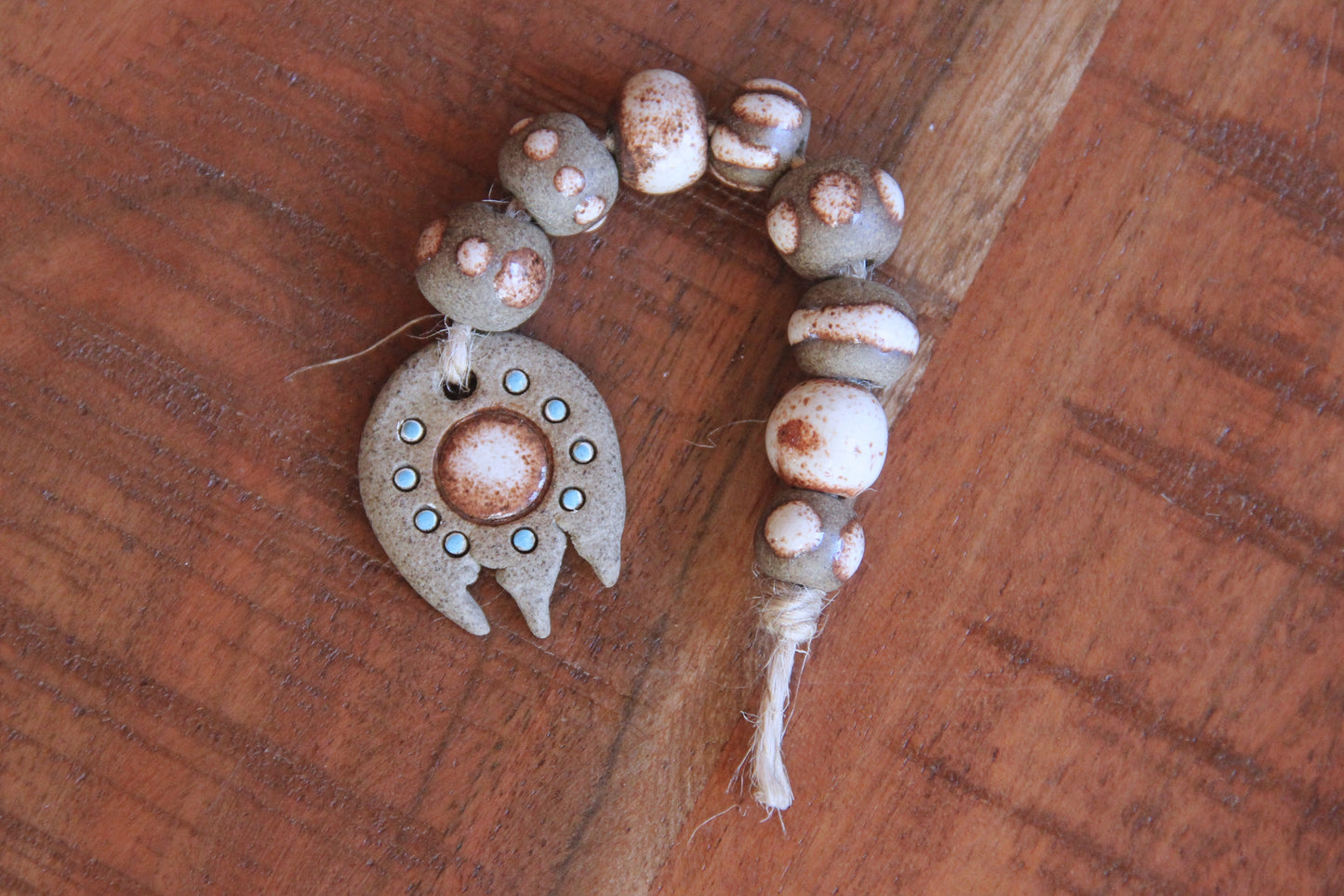 SET of 8 beads and a small pendant. rustic earthy stoneware BEADS