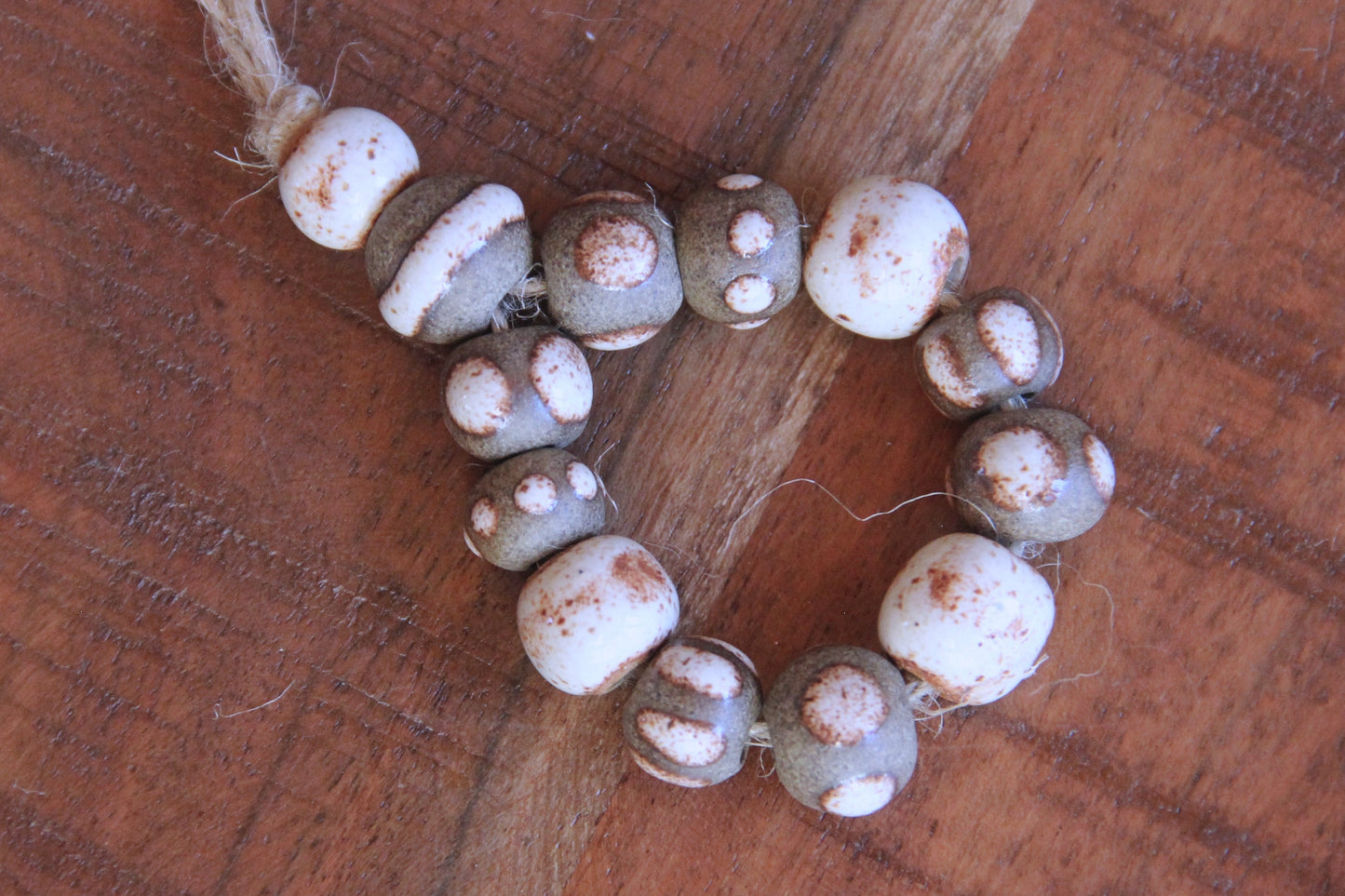 SET of 13 rustic earthy stoneware BEADS