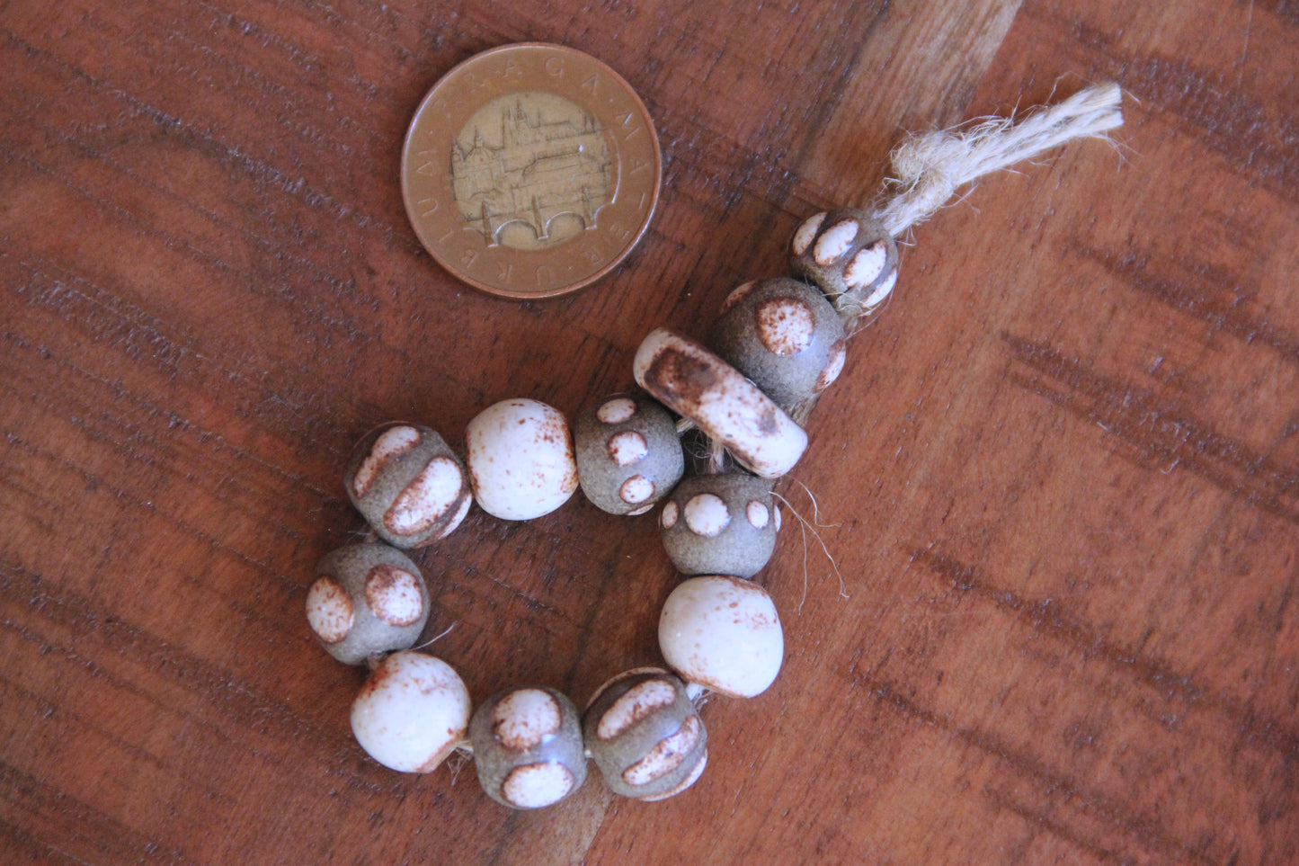 SET of 12 rustic earthy stoneware BEADS