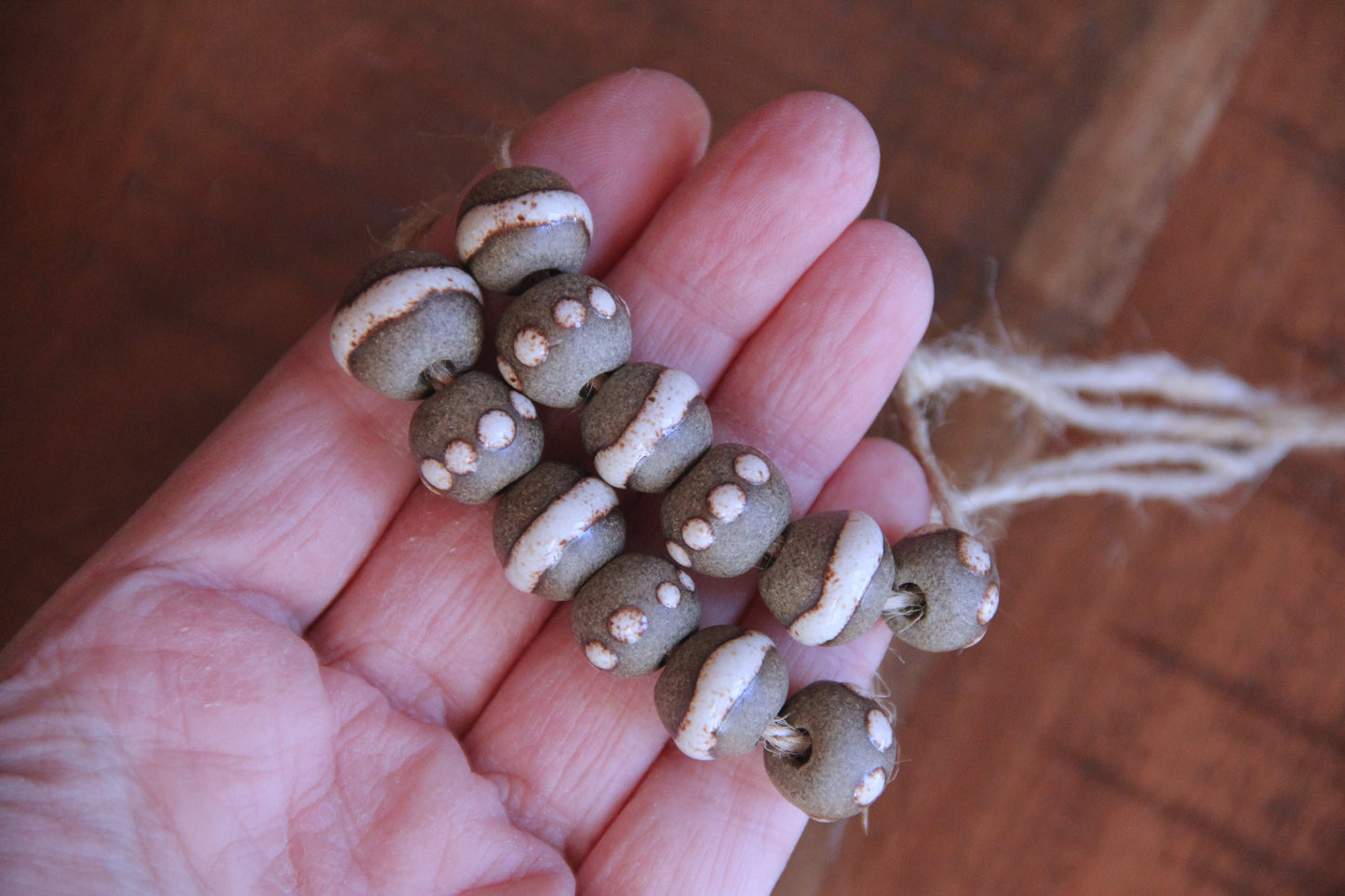SET of 6 rustic earthy stoneware BEADS