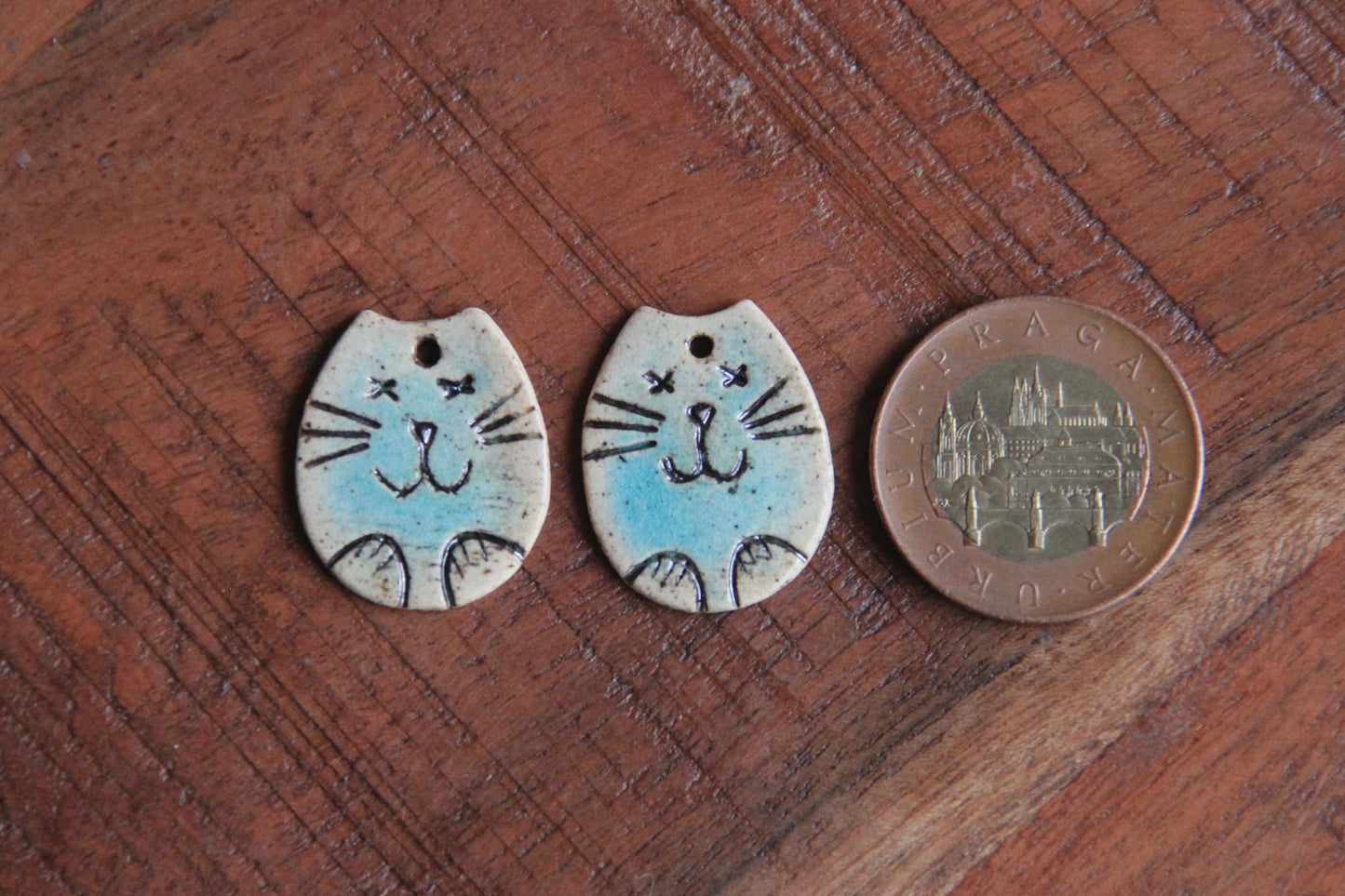 Rustic kitty... a pair of ceramic earring dangles