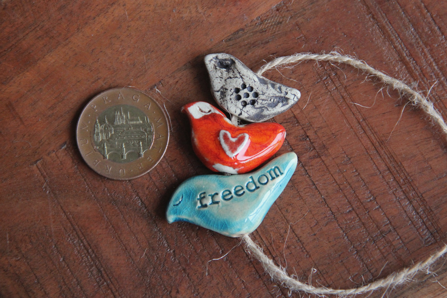 SET of 3 BIRDS... rustic earthy stoneware birds