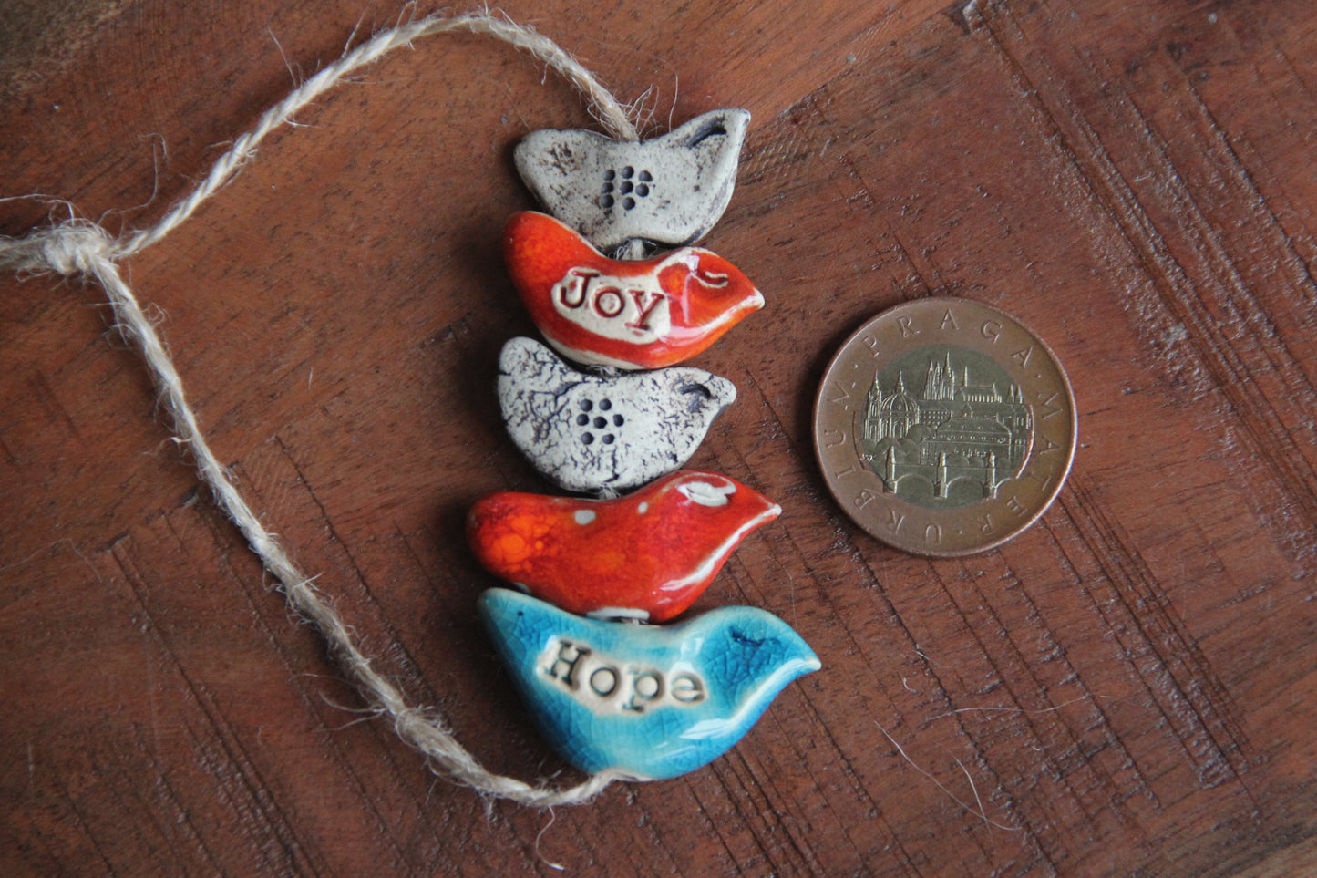 SET of 5 BIRDS... rustic earthy stoneware birds