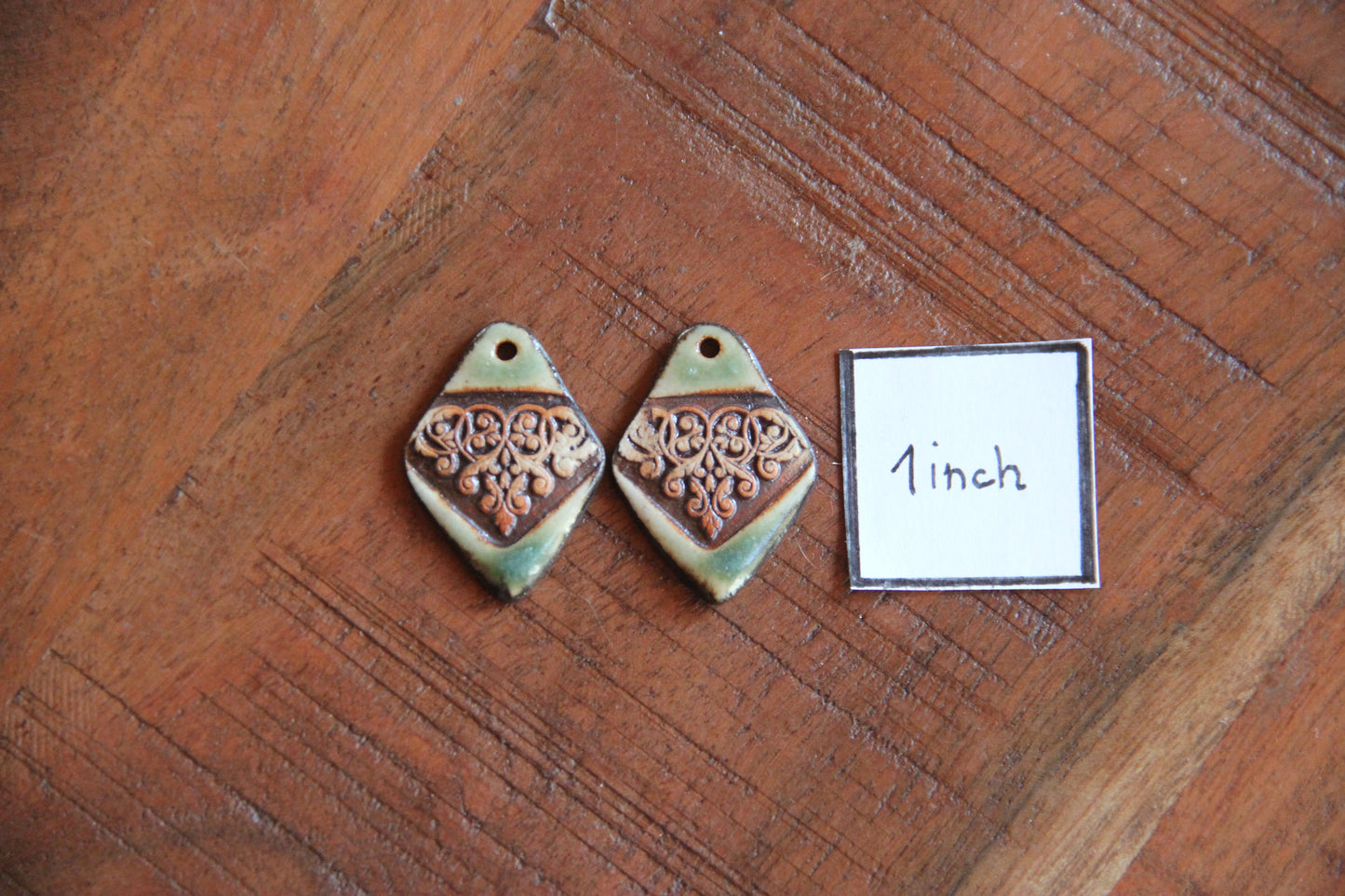Ceramic earring dangles in rustic style