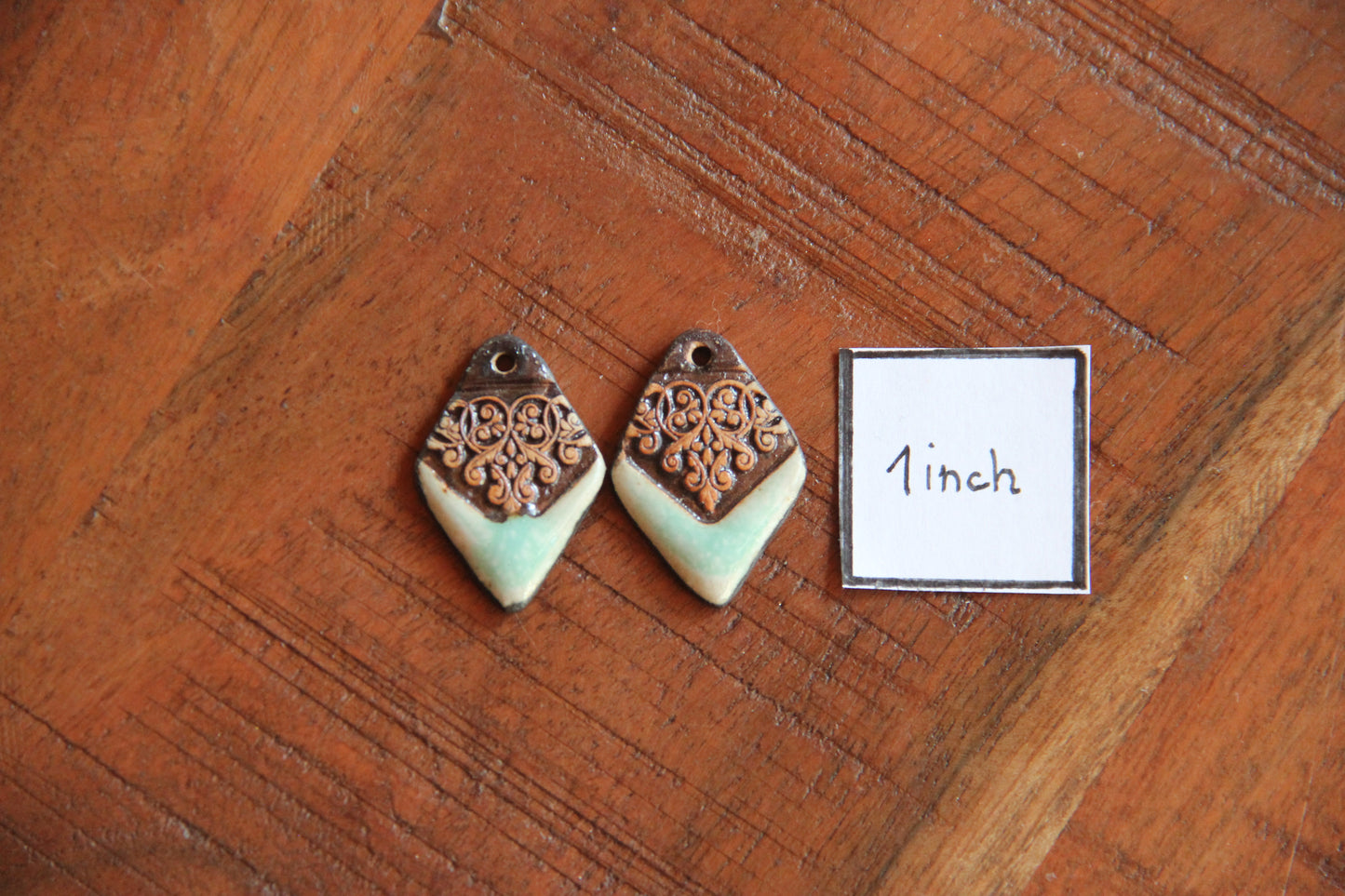 Ceramic earring dangles in rustic style