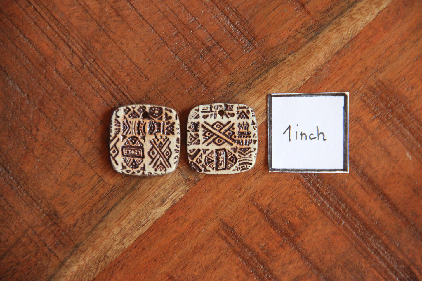 Lightweight Rustic tribal textured pair of ceramic earring dangles