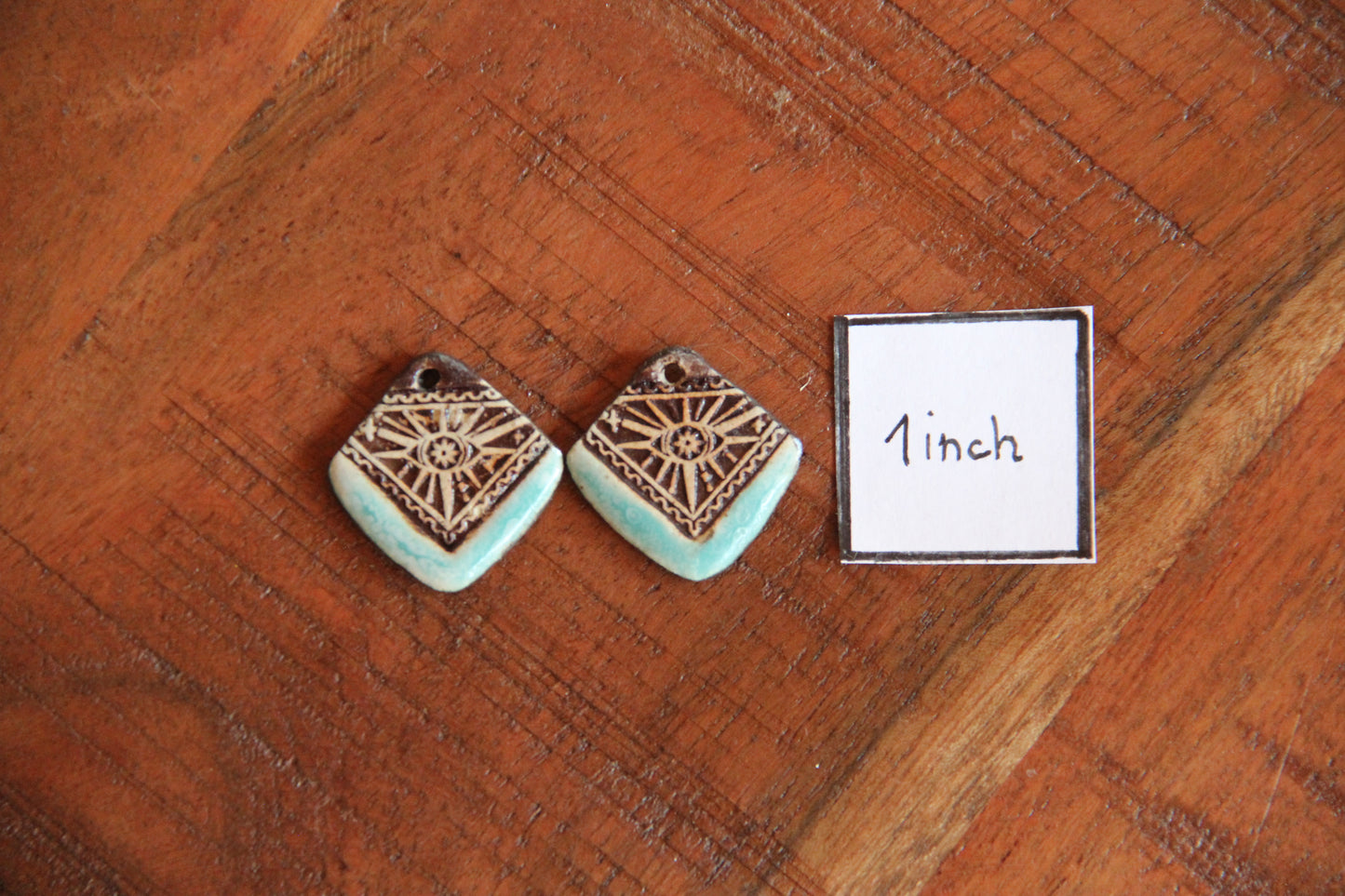 Ceramic earring dangles in rustic style