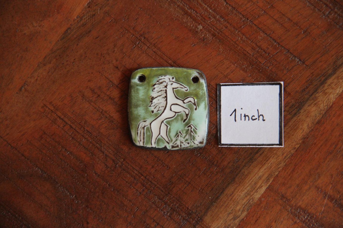 Rearing white horse ceramic focal pendant