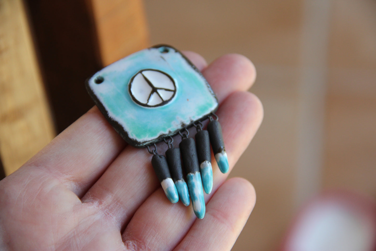 PEACE Pendant with attached spike beads