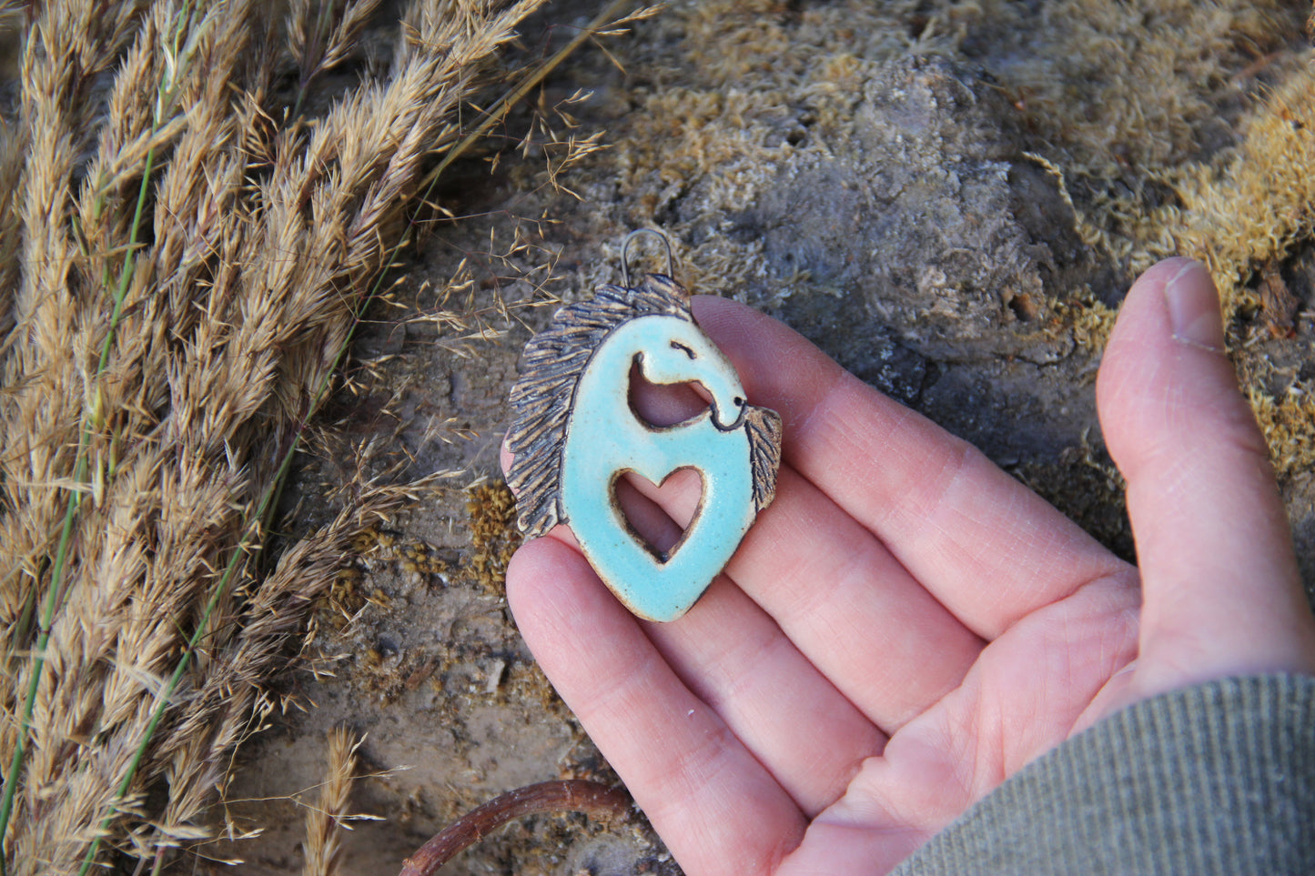 Horse with a Heart - Stoneware Rustic Pendant