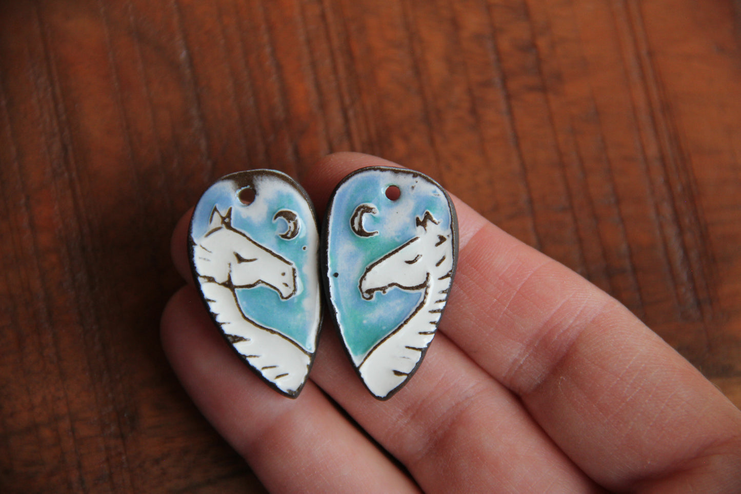 Horses - a pair of ceramic earring dangles