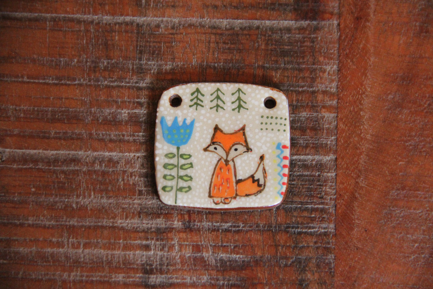 Fox in our garden - ceramic focal pendant