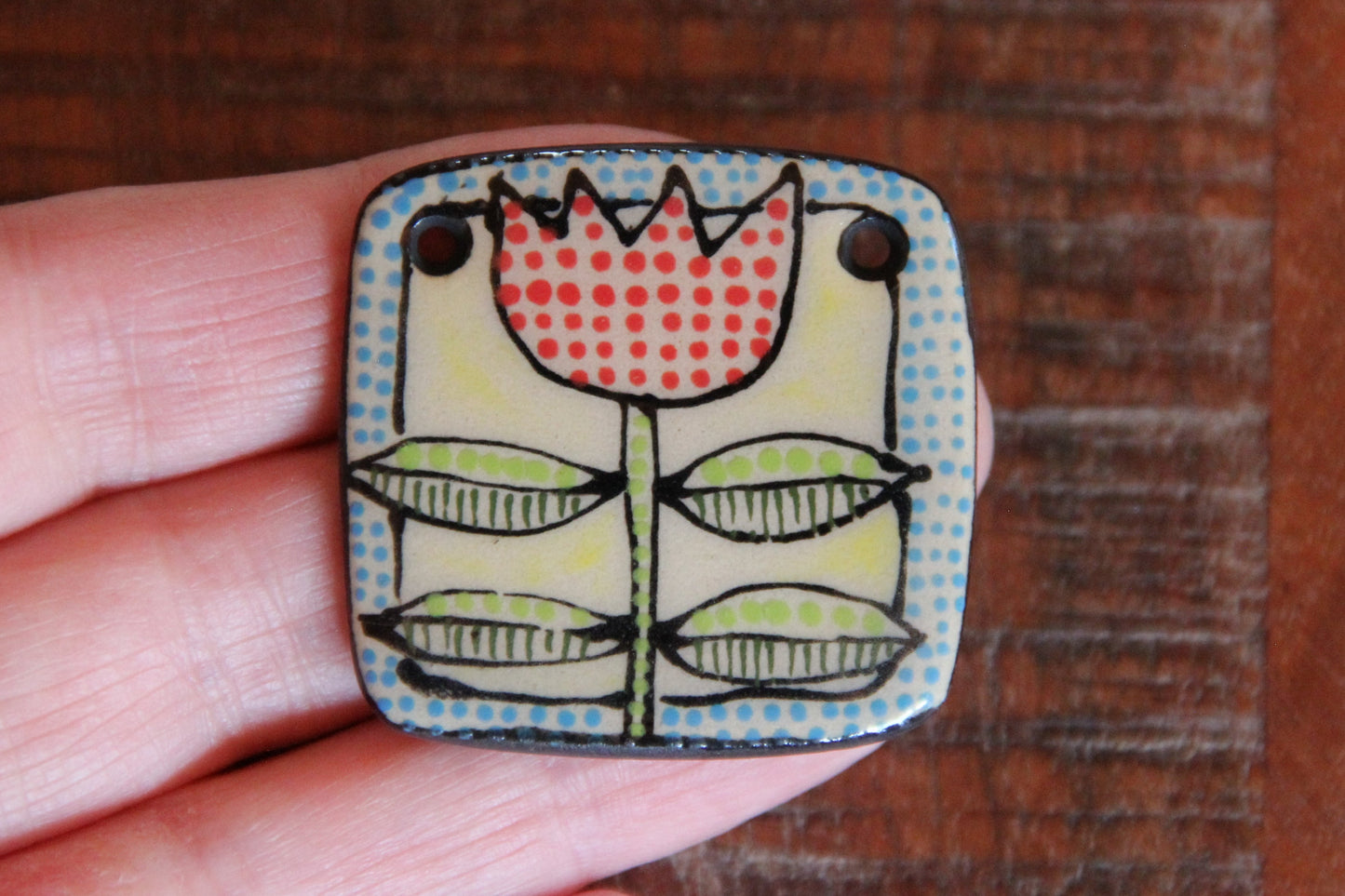 Tulip folk art ceramic focal pendant