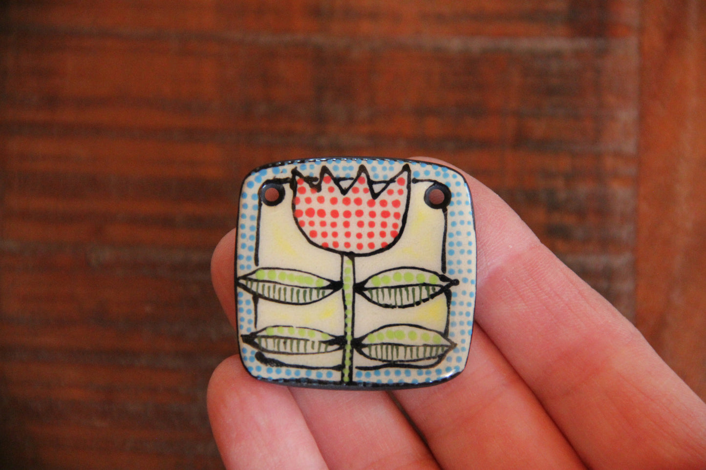 Tulip folk art ceramic focal pendant