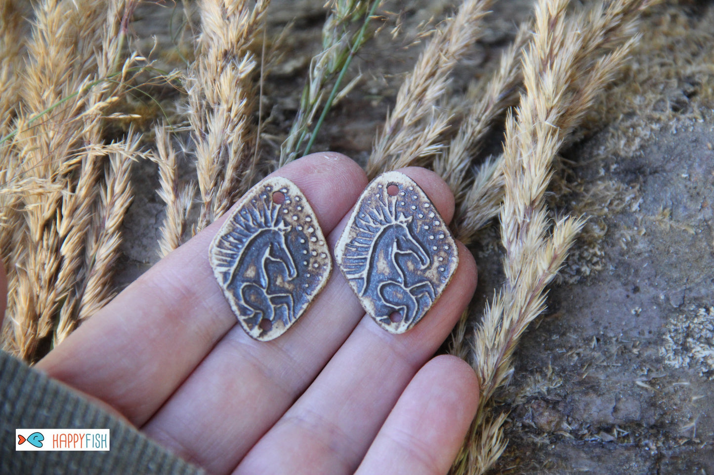 Horses - a pair of ceramic earring CONNECTORS