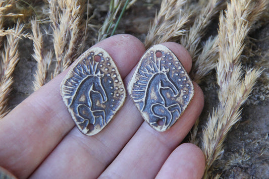 Horses - a pair of ceramic earring CONNECTORS