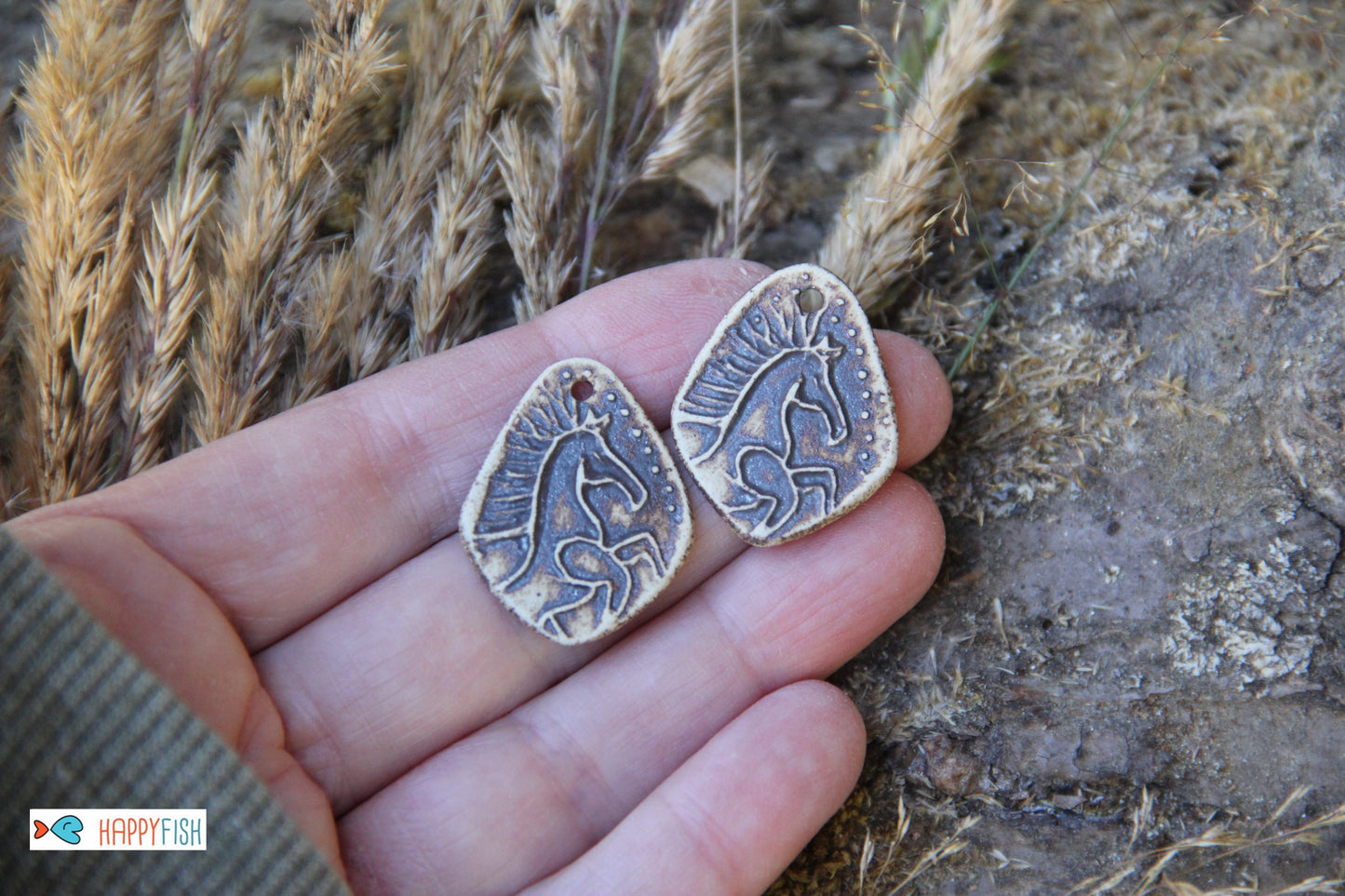 Horses - a pair of ceramic earring dangles