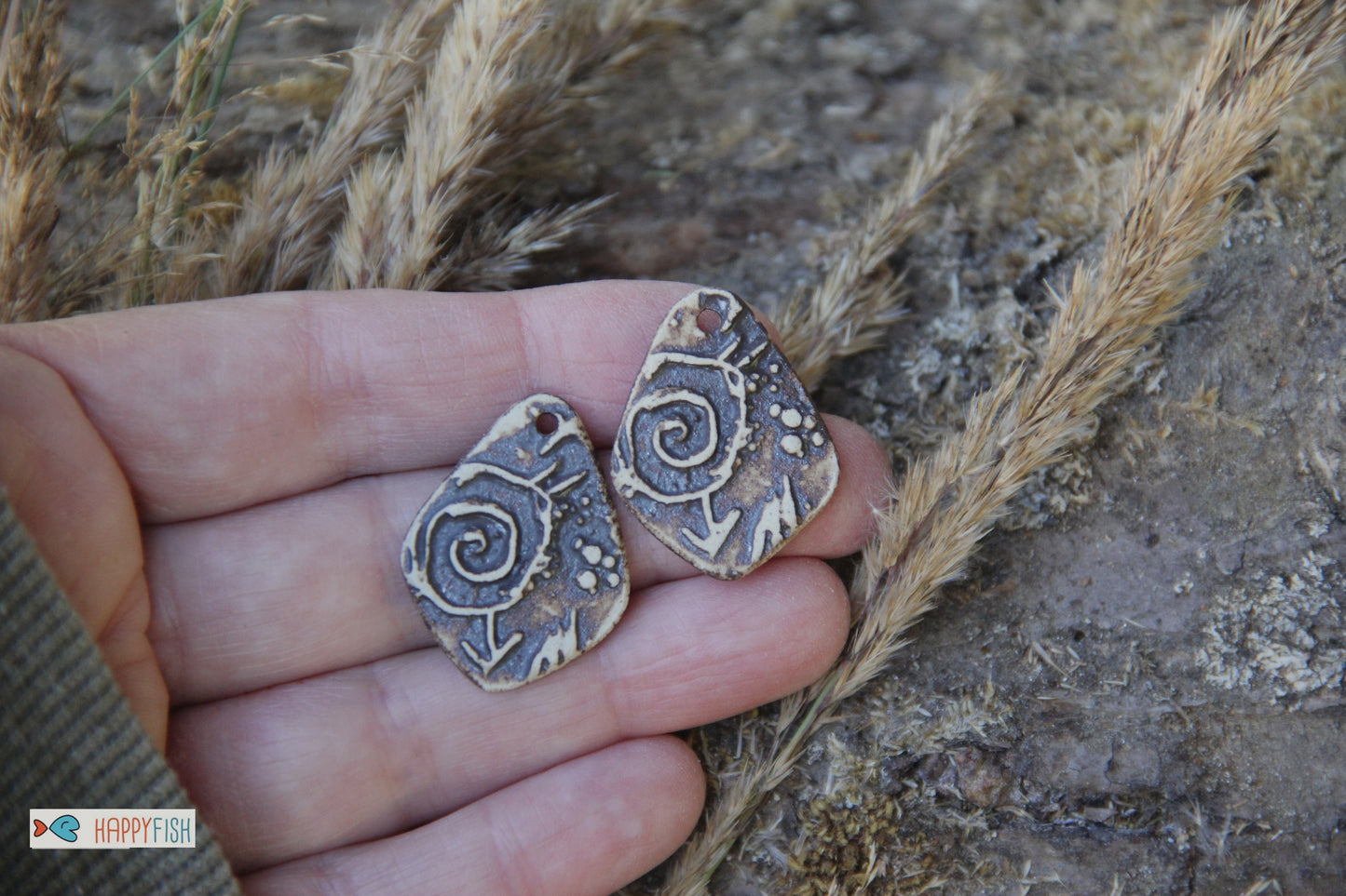 AU NATUREL - A pair of rustic natural ceramic earring dangles