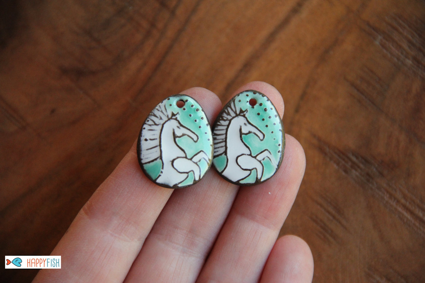 White Horse - a pair of ceramic earring dangles
