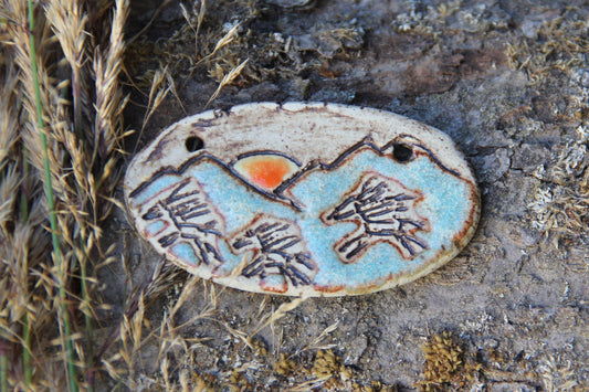 Running horses - Rustic Stoneware Pendant