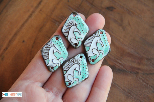 WHITE HORSE rearing - a pair of ceramic CONNECTORS