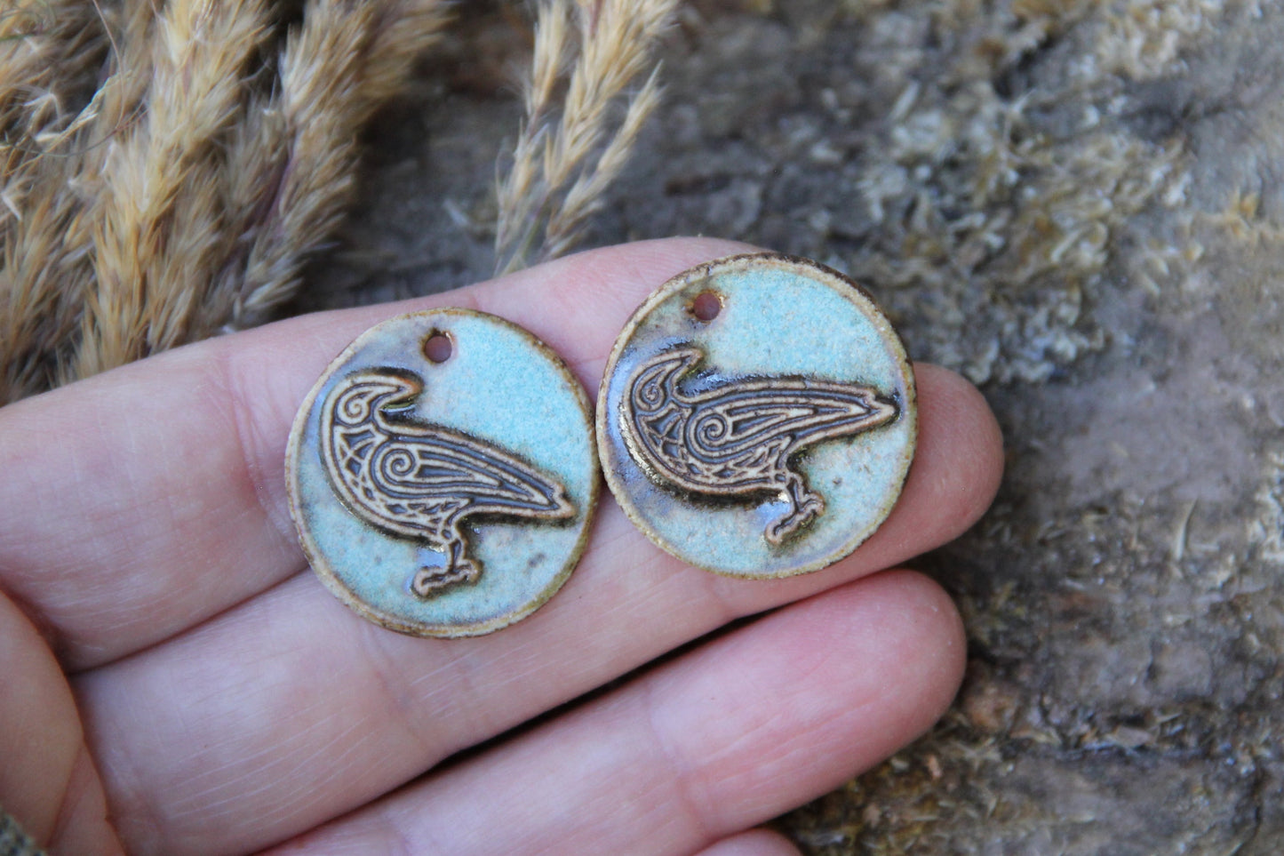 RAVEN - a pair of ceramic earring dangles in rustic style