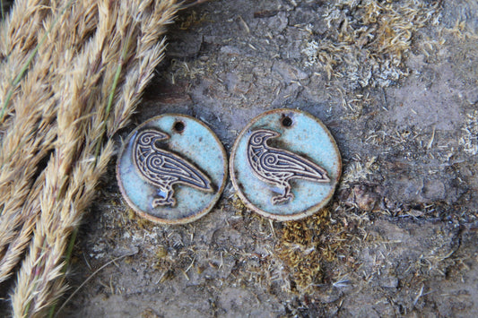 RAVEN - a pair of ceramic earring dangles in rustic style