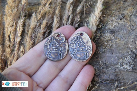 Horse under the Moon - a pair of ceramic earring dangles