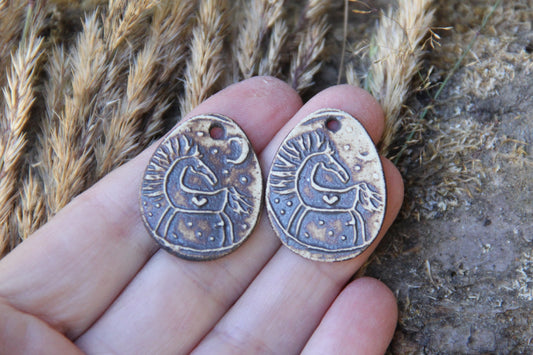 Horse under the Moon - a pair of ceramic earring dangles