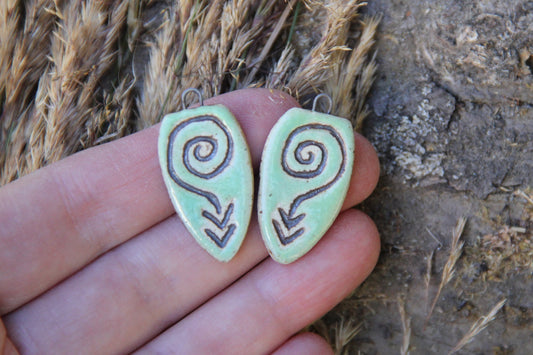 A pair of rustic flat ceramic earring dangles