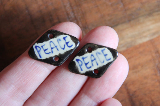 SALE - PEACE - a pair of ceramic CONNECTORS