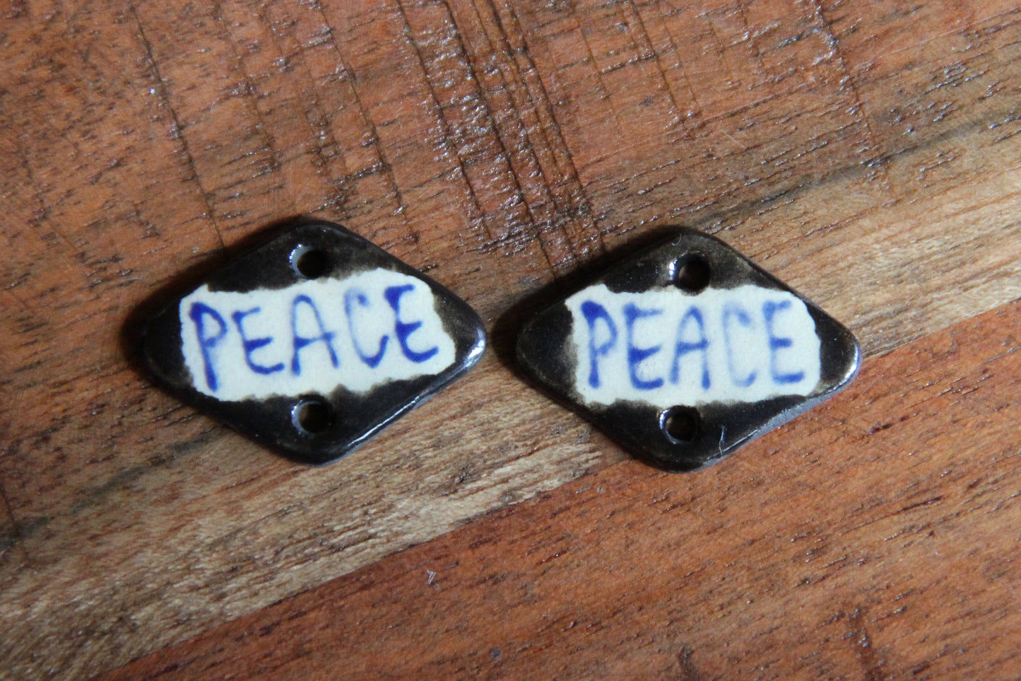 SALE - PEACE - a pair of ceramic CONNECTORS